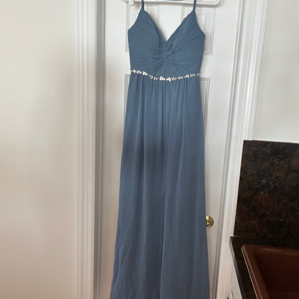 David's Bridal Blue Maxi Dress with Elegant Spaghetti Straps